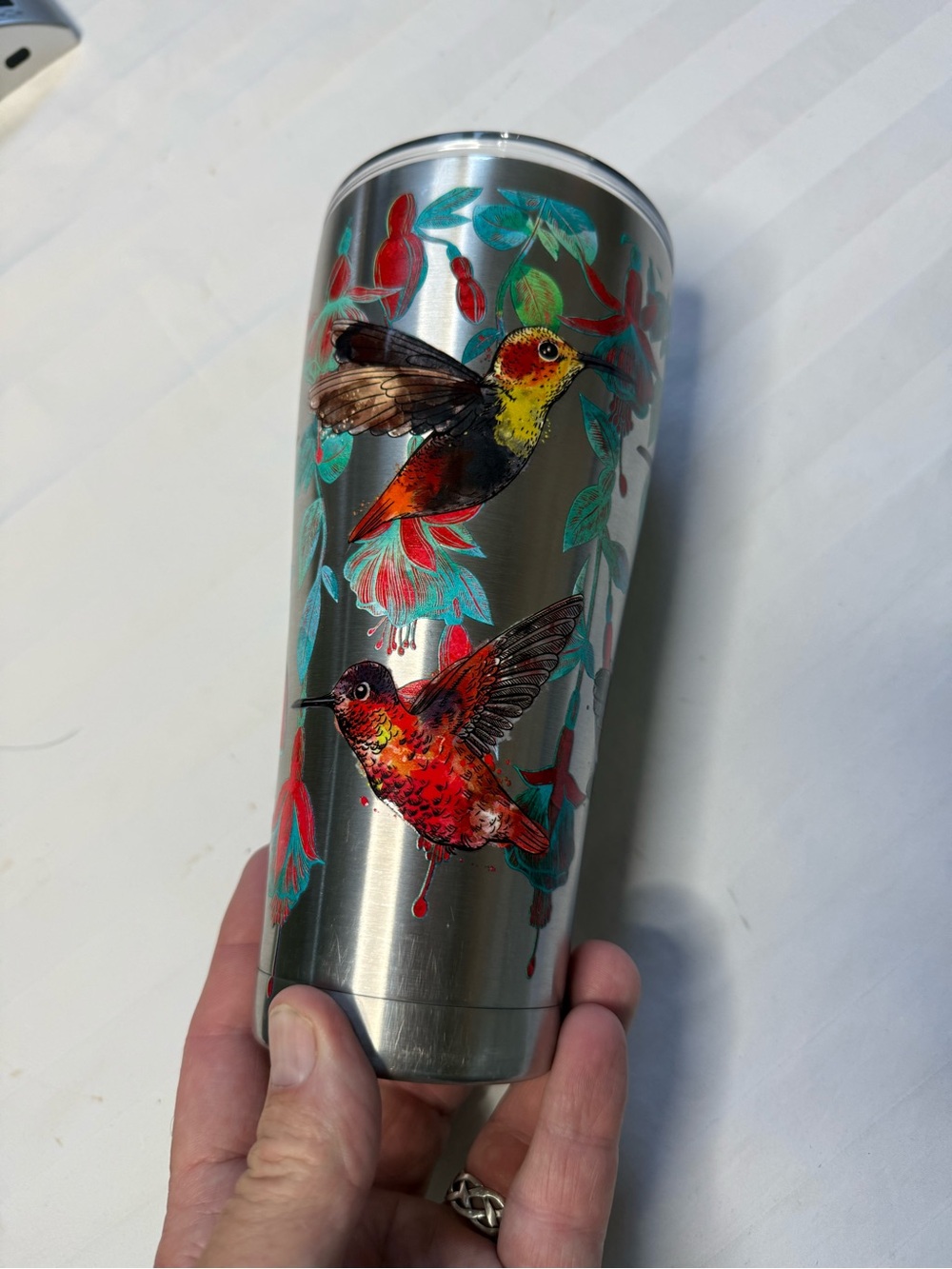 NWT Tervis 30 oz Stainless Steel Hummingbird Travel Tumbler - Red & Teal